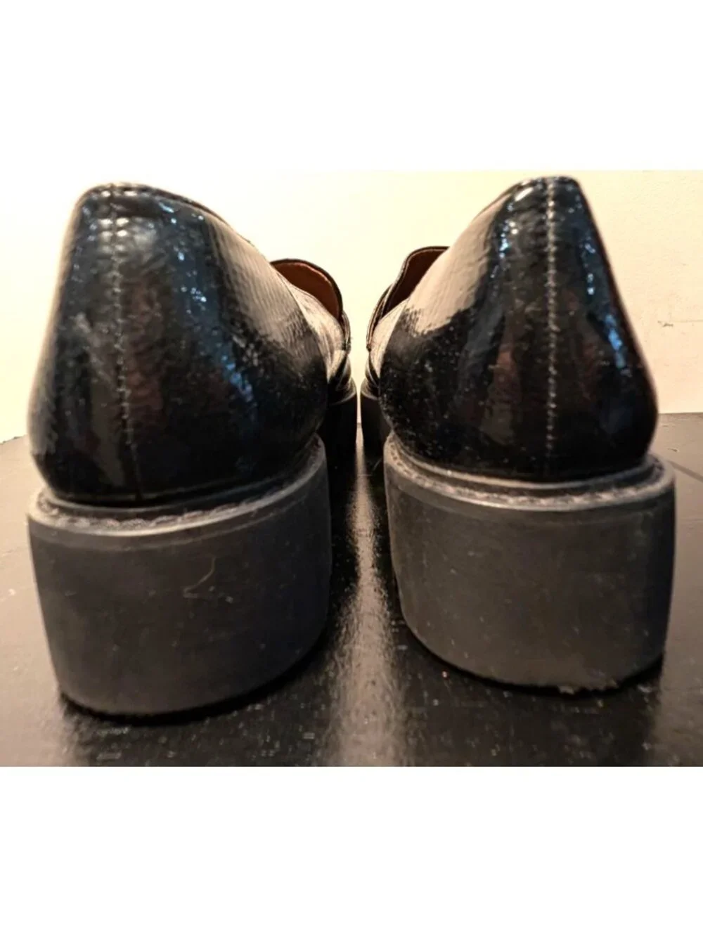 Franco Sarto Black Patent Loafers, Women Size 8